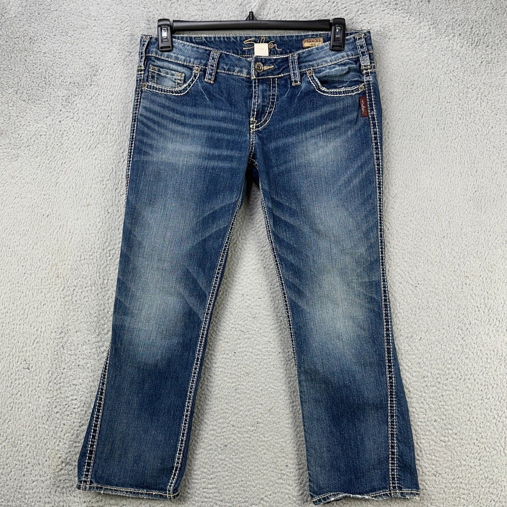 Silver Jeans Co Frances Jeans Capris Womens 31 Blue Distressed Mid Rise Denim